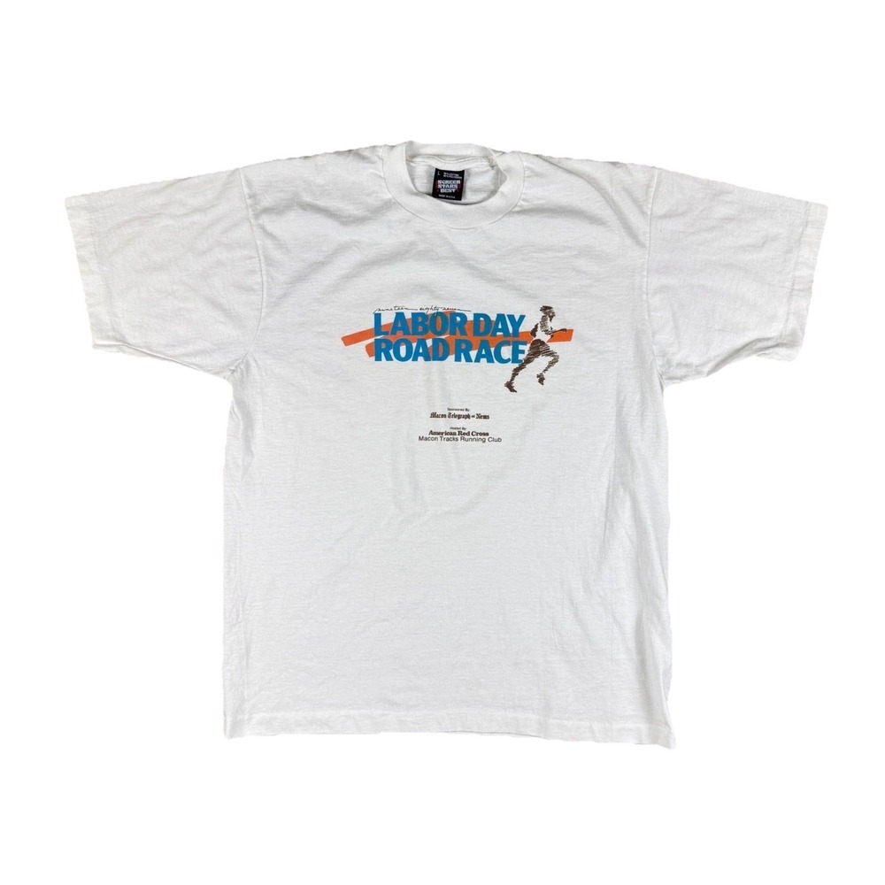 Vtg 1987 Labor‎ Day Road Race T-Shirt Macon GA Runner Tee Men's Large USA